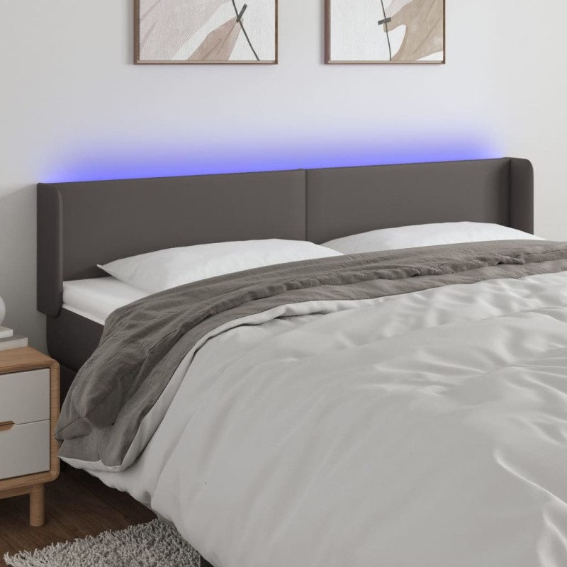 Testiera a LED Grigio 203x16x78/88 cm in Similpelle Testiera a LED Grigio 203x16x78/88 cm in Similpelle