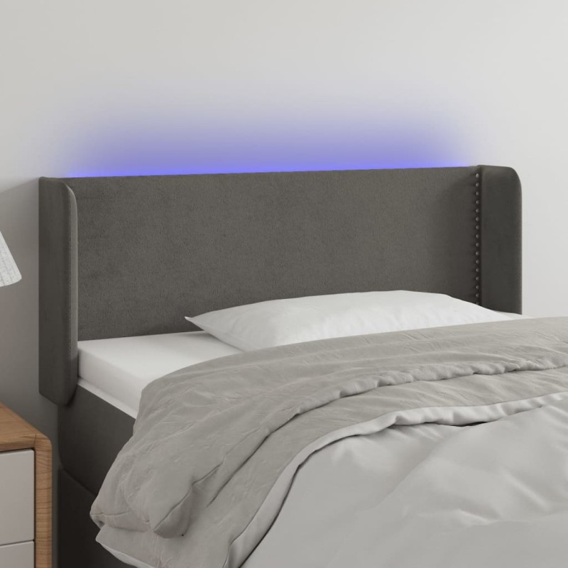 Testiera a LED Grigio Scuro 83x16x78/88 cm in Velluto Testiera a LED Grigio Scuro 83x16x78/88 cm in Velluto