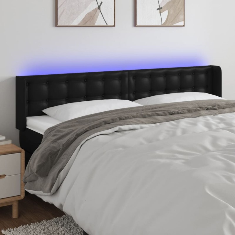 Testiera a LED Nera 163x16x78/88 cm in Similpelle Testiera a LED Nera 163x16x78/88 cm in Similpelle