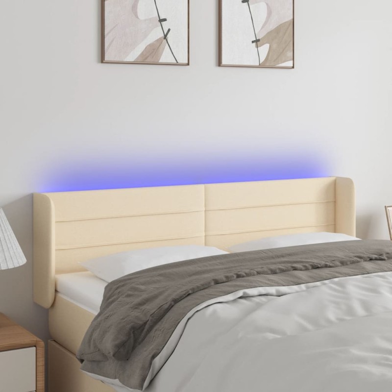 Testiera a LED Crema 147x16x78/88 cm in Tessuto Testiera a LED Crema 147x16x78/88 cm in Tessuto