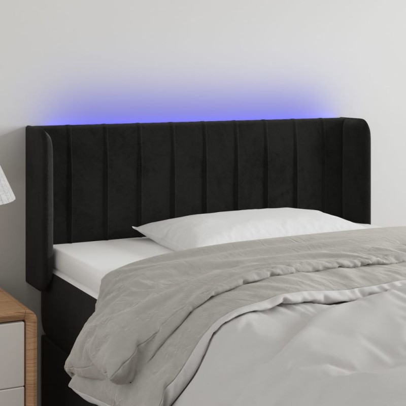 Testiera a LED Nera 83x16x78/88 cm in Velluto Testiera a LED Nera 83x16x78/88 cm in Velluto