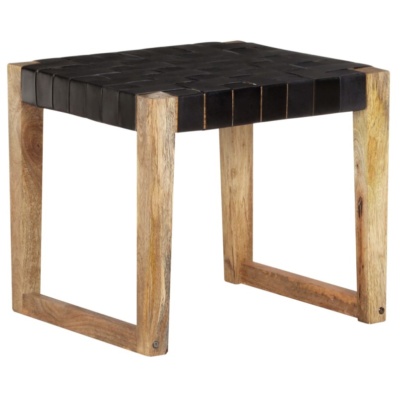 vidaXL Sgabello Nero in Vera Pelle e Legno Massello di Mango vidaXL Sgabello Nero in Vera Pelle e Legno Massello di Mango