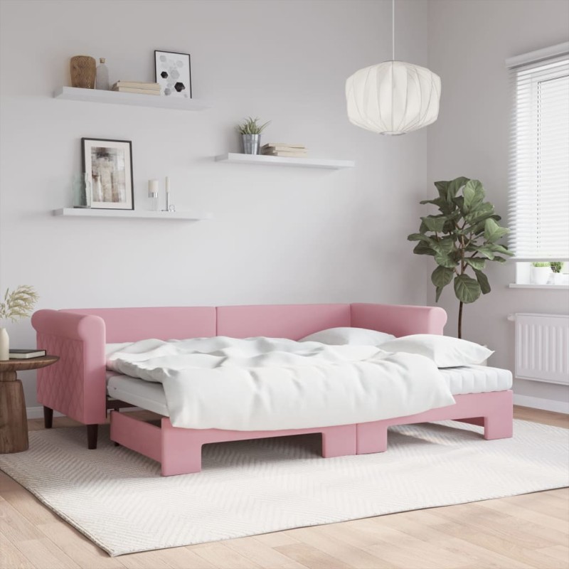 vidaXL Divano Letto Estraibile con Materassi Rosa 80x200 cm Velluto vidaXL Divano Letto Estraibile con Materassi Rosa 80x200 cm Velluto