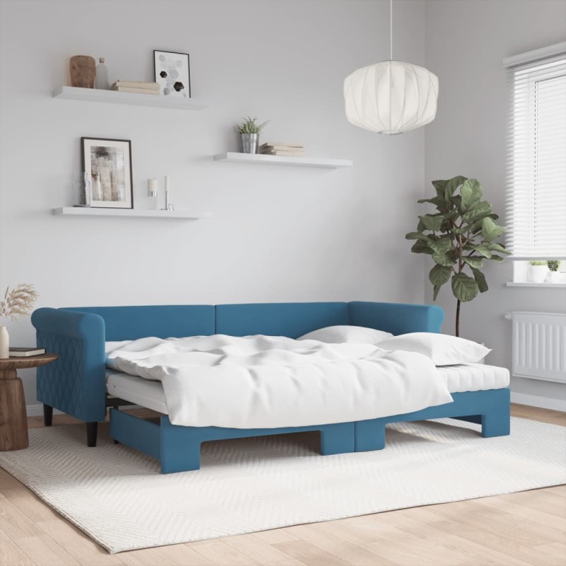 vidaXL Divano Letto Estraibile con Materassi Blu 80x200 cm Velluto vidaXL Divano Letto Estraibile con Materassi Blu 80x200 cm Velluto