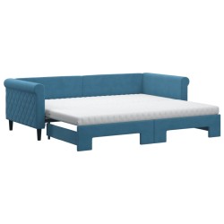 vidaXL Divano Letto Estraibile con Materassi Blu 90x200 cm Velluto