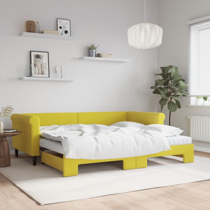 vidaXL Divano Letto Estraibile con Materassi Giallo 90x200 cm Velluto vidaXL Divano Letto Estraibile con Materassi Giallo 90x200 cm Velluto