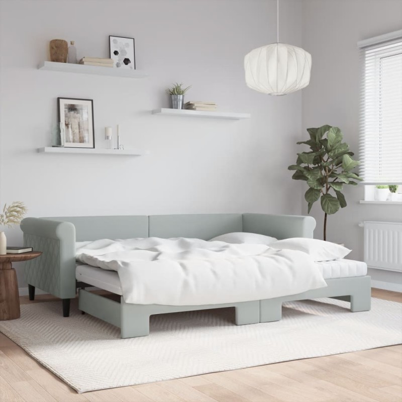 vidaXL Divano Letto Estraibile Materassi Grigio Chiaro 90x200 Velluto vidaXL Divano Letto Estraibile Materassi Grigio Chiaro 90x200 Velluto