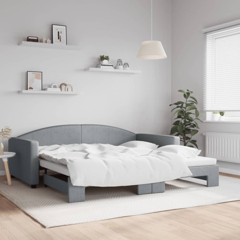 vidaXL Divano Letto con Letto Estraibile Grigio Chiaro 100x200 Tessuto vidaXL Divano Letto con Letto Estraibile Grigio Chiaro 100x200 Tessuto