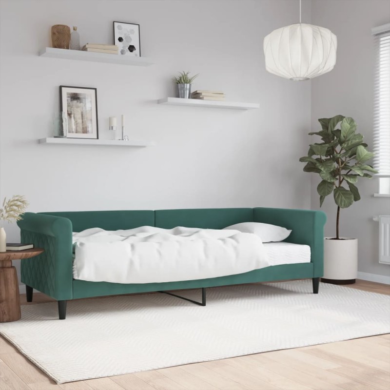 vidaXL Divano Letto con Materasso Verde Scuro 80x200 cm in Velluto vidaXL Divano Letto con Materasso Verde Scuro 80x200 cm in Velluto