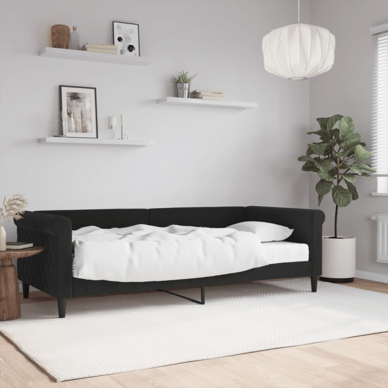 vidaXL Divano Letto con Materasso Nero 90x200 cm in Velluto vidaXL Divano Letto con Materasso Nero 90x200 cm in Velluto