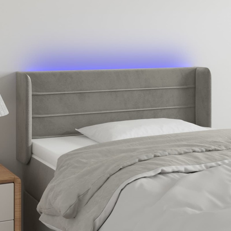 Testiera a LED Grigio Chiaro 83x16x78/88 cm in Velluto Testiera a LED Grigio Chiaro 83x16x78/88 cm in Velluto