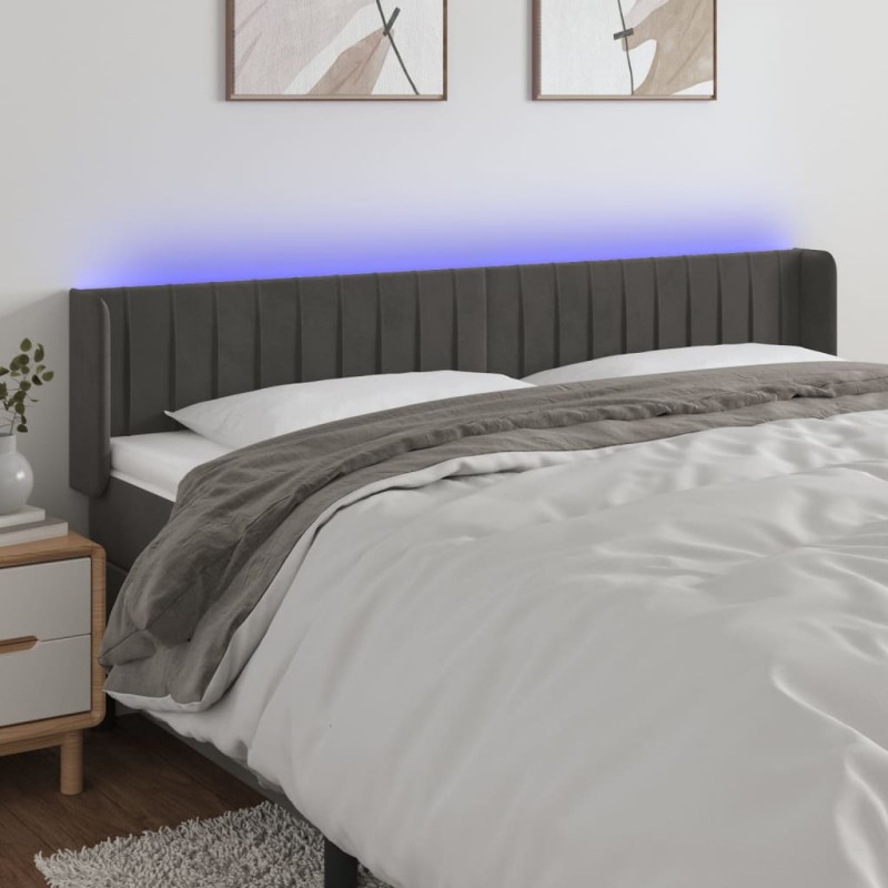 Testiera a LED Grigio Scuro 203x16x78/88 cm in Velluto Testiera a LED Grigio Scuro 203x16x78/88 cm in Velluto