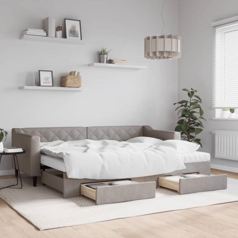vidaXL Divano Letto Estraibile con Cassetti Tortora 80x200 cm Tessuto vidaXL Divano Letto Estraibile con Cassetti Tortora 80x200 cm Tessuto