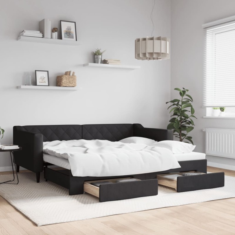 vidaXL Divano Letto Estraibile con Cassetti Nero 90x190 cm in Tessuto vidaXL Divano Letto Estraibile con Cassetti Nero 90x190 cm in Tessuto