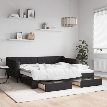 vidaXL Divano Letto Estraibile con Cassetti Nero 90x190 cm in Tessuto