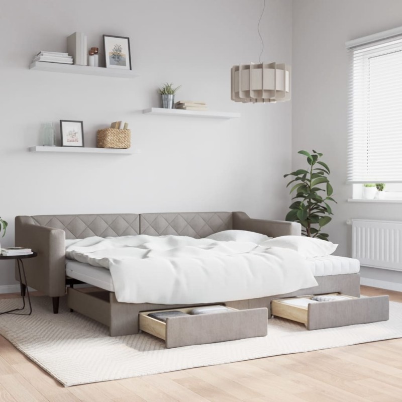 vidaXL Divano Letto Estraibile con Cassetti Tortora 90x200 cm Tessuto vidaXL Divano Letto Estraibile con Cassetti Tortora 90x200 cm Tessuto