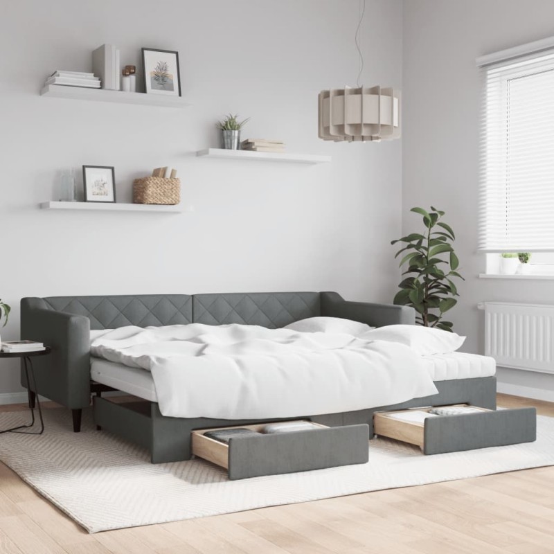 vidaXL Divano Letto Estraibile Cassetti Grigio Scuro 90x200cm Tessuto vidaXL Divano Letto Estraibile Cassetti Grigio Scuro 90x200cm Tessuto