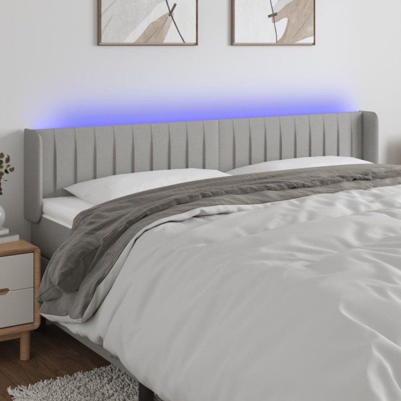 Testiera a LED Grigio Chiaro 183x16x78/88 cm in Tessuto Testiera a LED Grigio Chiaro 183x16x78/88 cm in Tessuto
