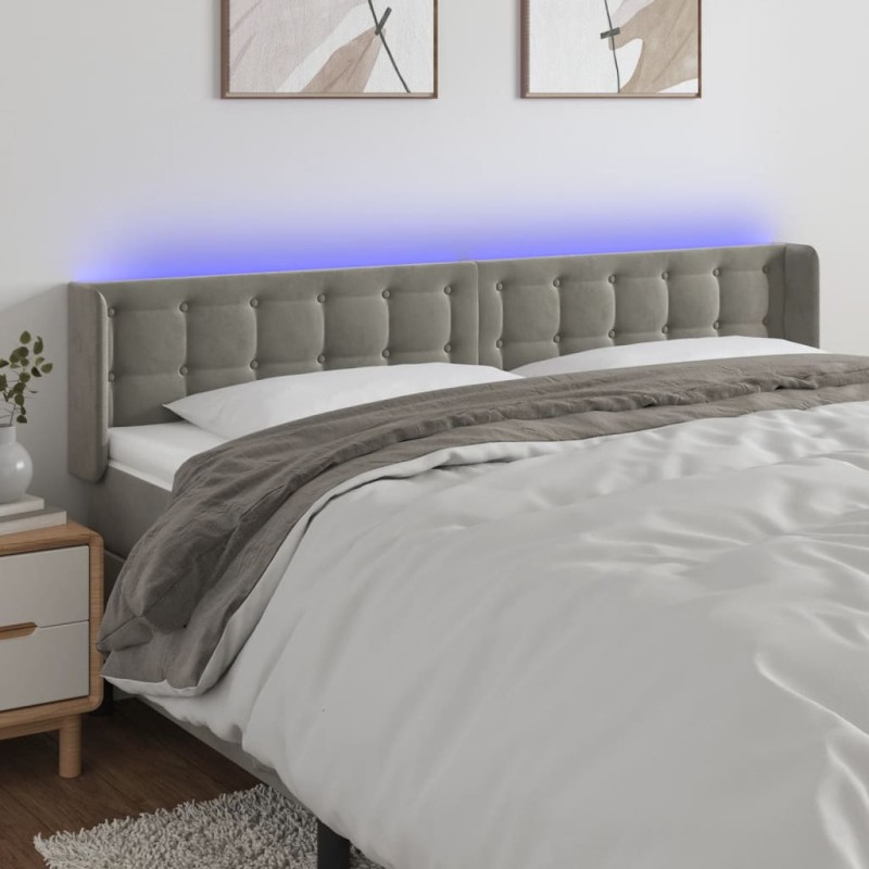 vidaXL Testiera a LED Grigio Chiaro 183x16x78/88 cm in Velluto vidaXL Testiera a LED Grigio Chiaro 183x16x78/88 cm in Velluto