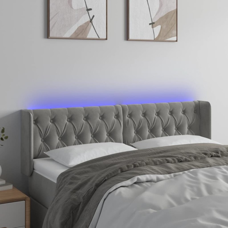 Testiera a LED Grigio Chiaro 163x16x78/88 cm in Velluto Testiera a LED Grigio Chiaro 163x16x78/88 cm in Velluto