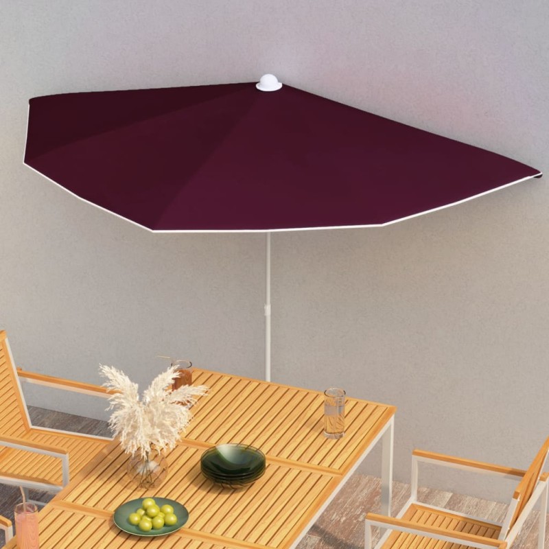 vidaXL Ombrellone Semicircolare da Giardino con Palo 180x90 cm Bordò vidaXL Ombrellone Semicircolare da Giardino con Palo 180x90 cm Bordò