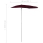 vidaXL Ombrellone Semicircolare da Giardino con Palo 180x90 cm Bordò vidaXL Ombrellone Semicircolare da Giardino con Palo 180x90 cm Bordò