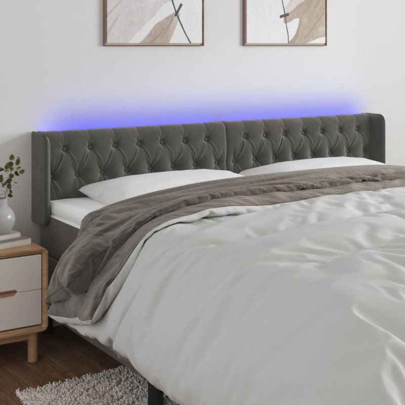 Testiera a LED Grigio Scuro 183x16x78/88 cm in Velluto Testiera a LED Grigio Scuro 183x16x78/88 cm in Velluto