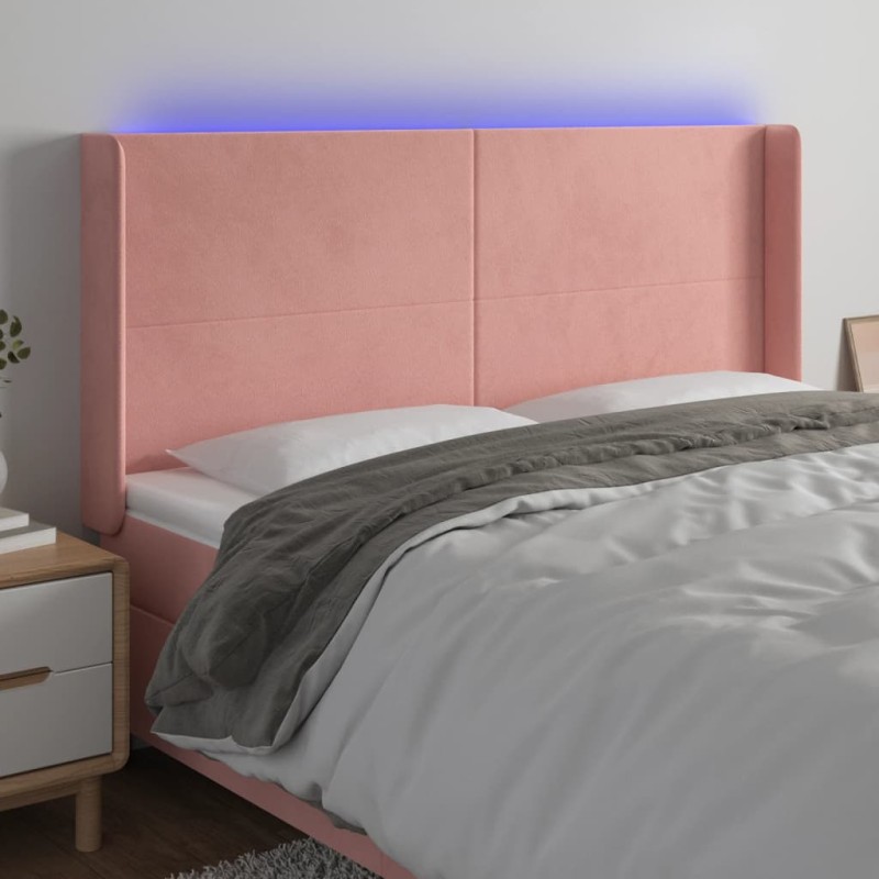 Testiera a LED rosa 163x16x118/128 cm in Velluto Testiera a LED rosa 163x16x118/128 cm in Velluto