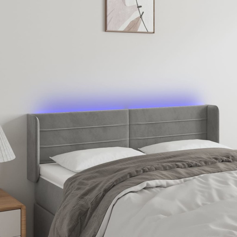 Testiera Grigio Chiaro a LED 147x16x78/88 cm in Velluto Testiera Grigio Chiaro a LED 147x16x78/88 cm in Velluto