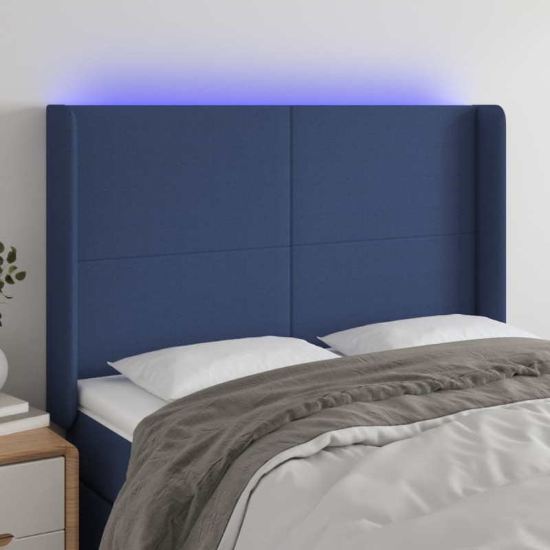 vidaXL Testiera a LED Blu 147x16x118/128 cm in Tessuto