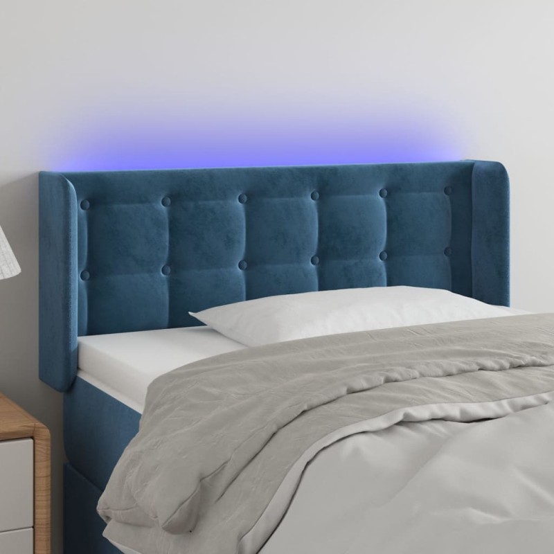Testiera a LED Blu scuro 93x16x78/88 cm in Velluto Testiera a LED Blu scuro 93x16x78/88 cm in Velluto