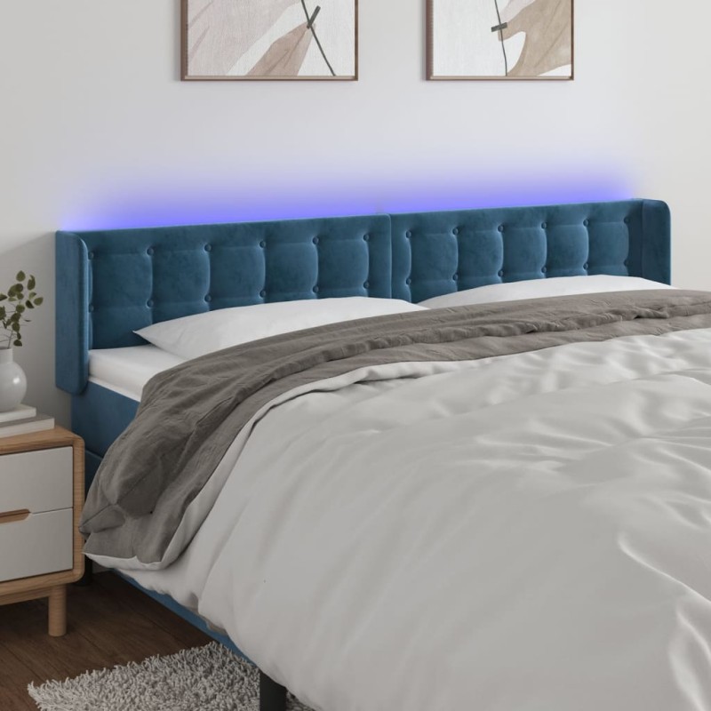 Testiera a LED Blu Scuro 163x16x78/88 cm in Velluto Testiera a LED Blu Scuro 163x16x78/88 cm in Velluto