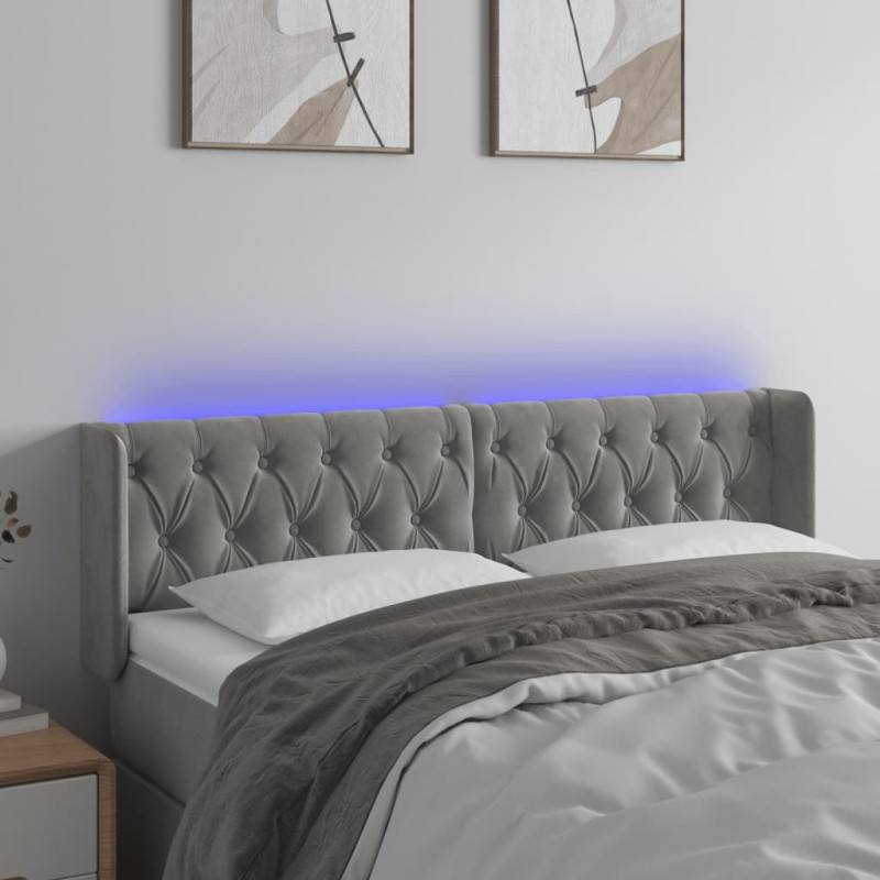 Testiera Grigio Chiaro a LED 147x16x78/88 cm in Velluto Testiera Grigio Chiaro a LED 147x16x78/88 cm in Velluto