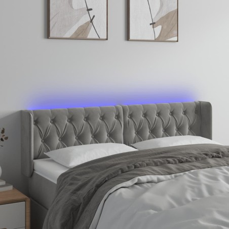 Testiera Grigio Chiaro a LED 147x16x78/88 cm in Velluto
