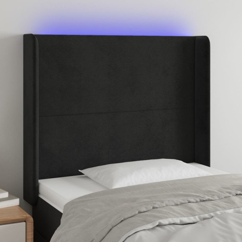 Testiera a LED nero 93x16x118/128 cm in Velluto Testiera a LED nero 93x16x118/128 cm in Velluto