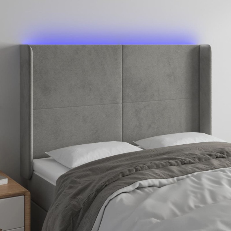 Testiera a LED Grigio Chiaro 147x16x118/128 cm in Velluto Testiera a LED Grigio Chiaro 147x16x118/128 cm in Velluto