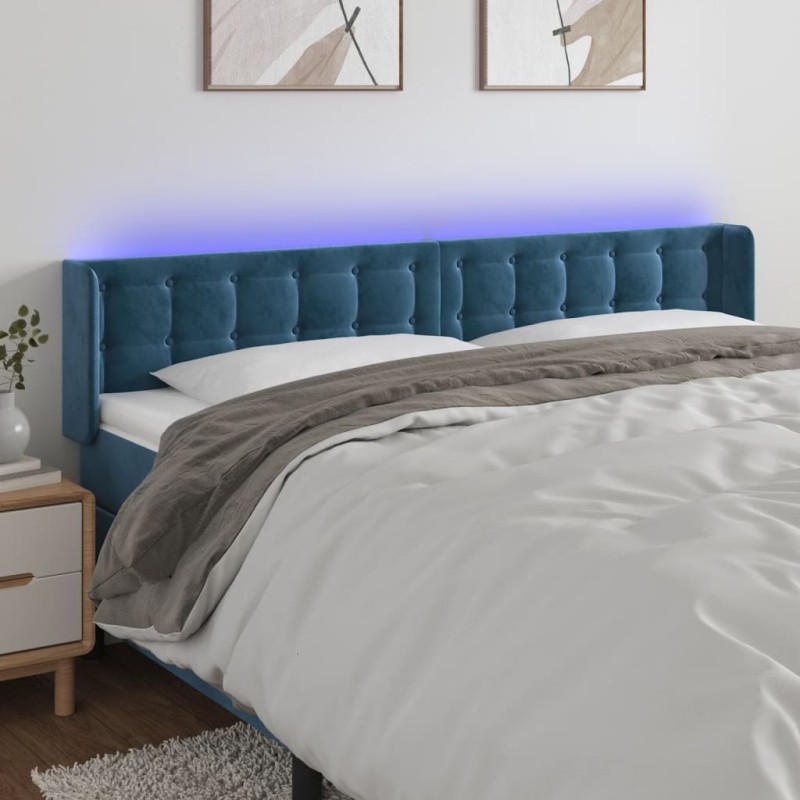 Testiera a LED Blu Scuro 183x16x78/88 cm in Velluto Testiera a LED Blu Scuro 183x16x78/88 cm in Velluto