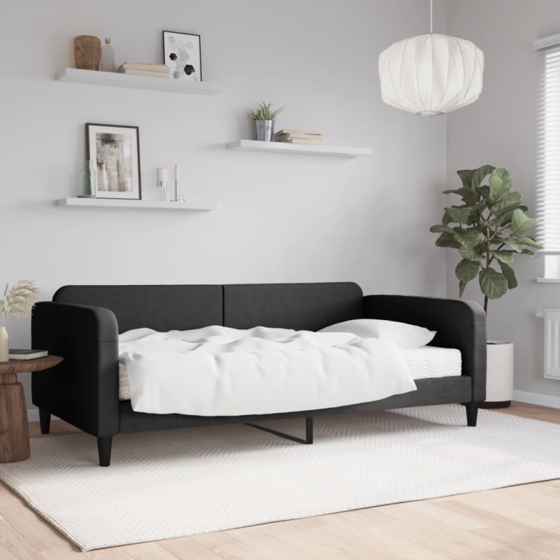 vidaXL Divano Letto con Materasso Nero 100x200 cm in Tessuto vidaXL Divano Letto con Materasso Nero 100x200 cm in Tessuto