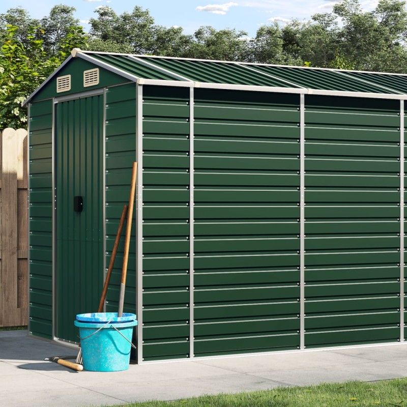 vidaXL Capanno da Giardino Verde 191x725x198 cm in Acciaio Zincato