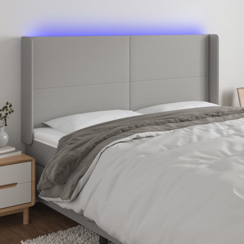 Testiera a LED Grigio Chiaro 163x16x118/128 cm in Tessuto Testiera a LED Grigio Chiaro 163x16x118/128 cm in Tessuto