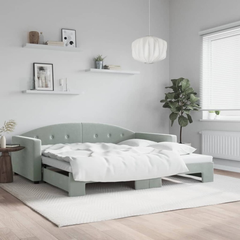 vidaXL Divano Letto con Letto Estraibile Grigio Chiaro 100x200 Velluto vidaXL Divano Letto con Letto Estraibile Grigio Chiaro 100x200 Velluto