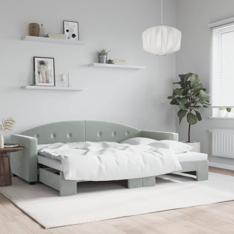 vidaXL Divano Letto con Letto Estraibile Grigio Chiaro 80x200 Velluto vidaXL Divano Letto con Letto Estraibile Grigio Chiaro 80x200 Velluto