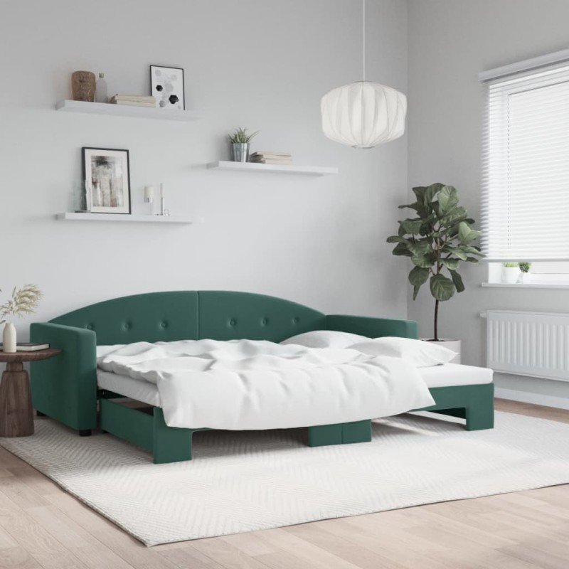 vidaXL Divano Letto con Letto Estraibile Verde Scuro 90x200cm Velluto vidaXL Divano Letto con Letto Estraibile Verde Scuro 90x200cm Velluto