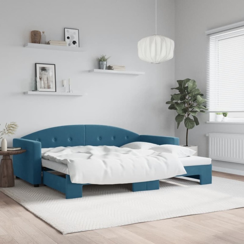 vidaXL Divano Letto con Letto Estraibile Blu 90x200 cm in Velluto vidaXL Divano Letto con Letto Estraibile Blu 90x200 cm in Velluto