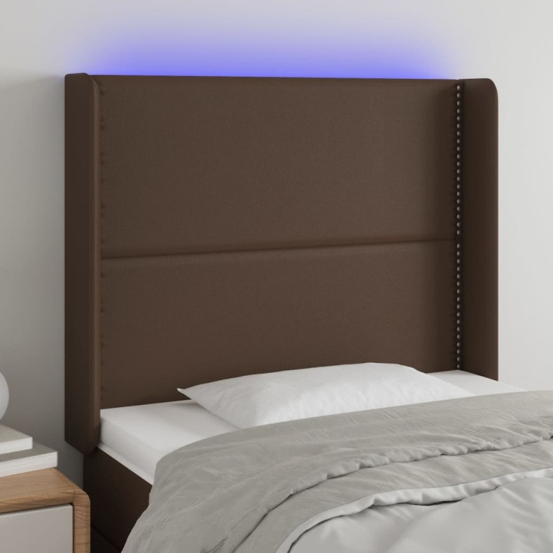 Testiera a LED Marrone 103x16x118/128 cm in Similpelle Testiera a LED Marrone 103x16x118/128 cm in Similpelle