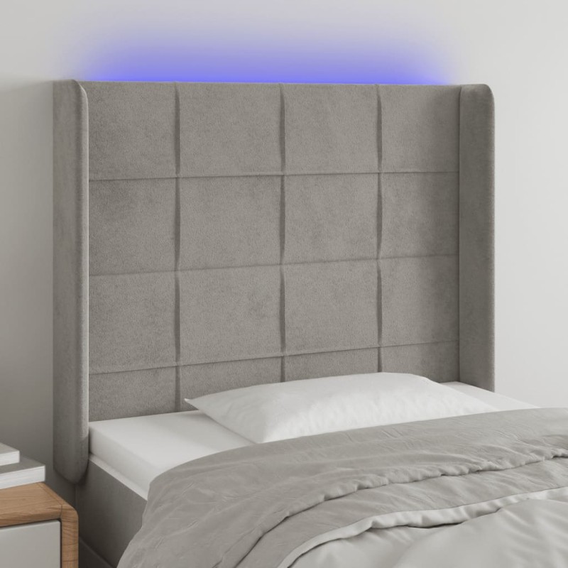 Testiera a LED Grigio Chiaro 93x16x118/128 cm in Velluto Testiera a LED Grigio Chiaro 93x16x118/128 cm in Velluto