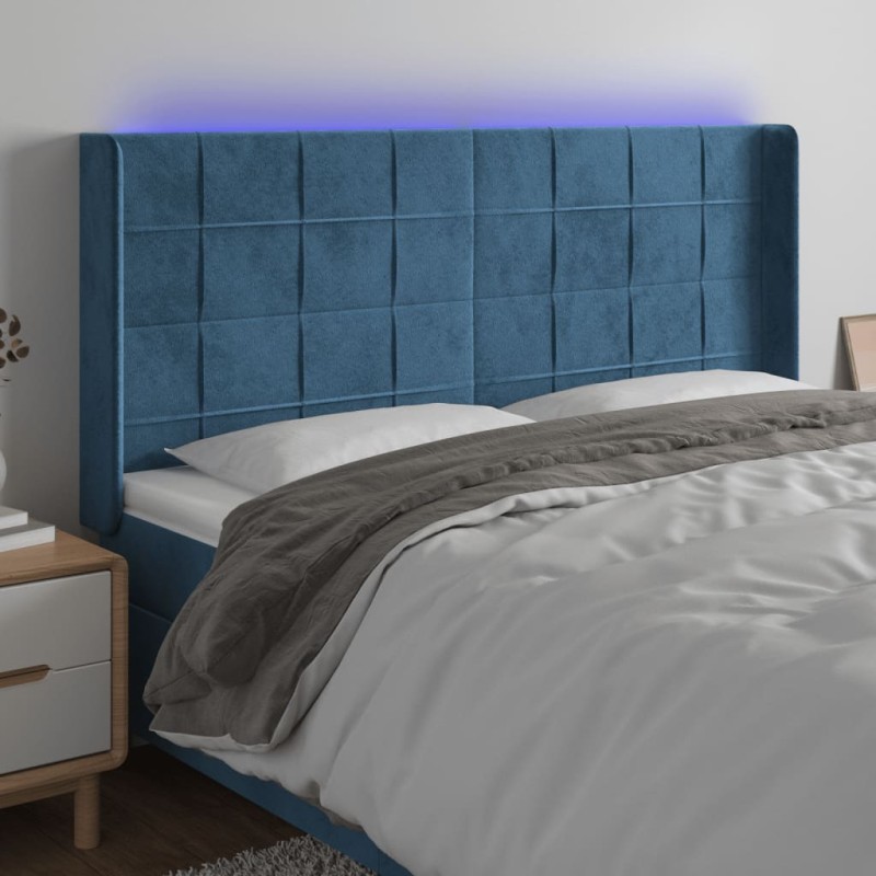 Testiera a LED Blu Scuro 203x16x118/128 cm in Velluto Testiera a LED Blu Scuro 203x16x118/128 cm in Velluto