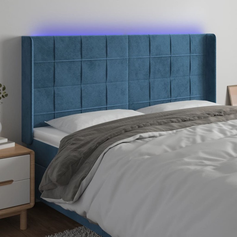Testiera a LED Blu Scuro 183x16x118/128 cm in Velluto Testiera a LED Blu Scuro 183x16x118/128 cm in Velluto