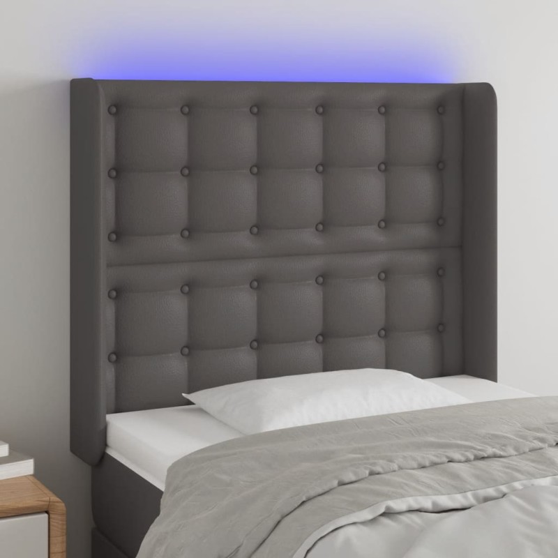 Testiera a LED Grigio 83x16x118/128 cm in Similpelle Testiera a LED Grigio 83x16x118/128 cm in Similpelle