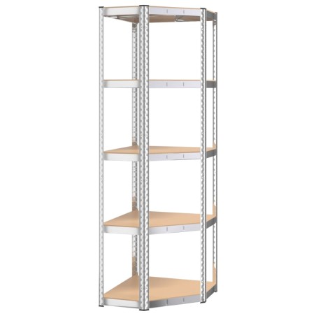 vidaXL Scaffale Angolare 5 Ripiani Argento Acciaio e Legno Multistrato